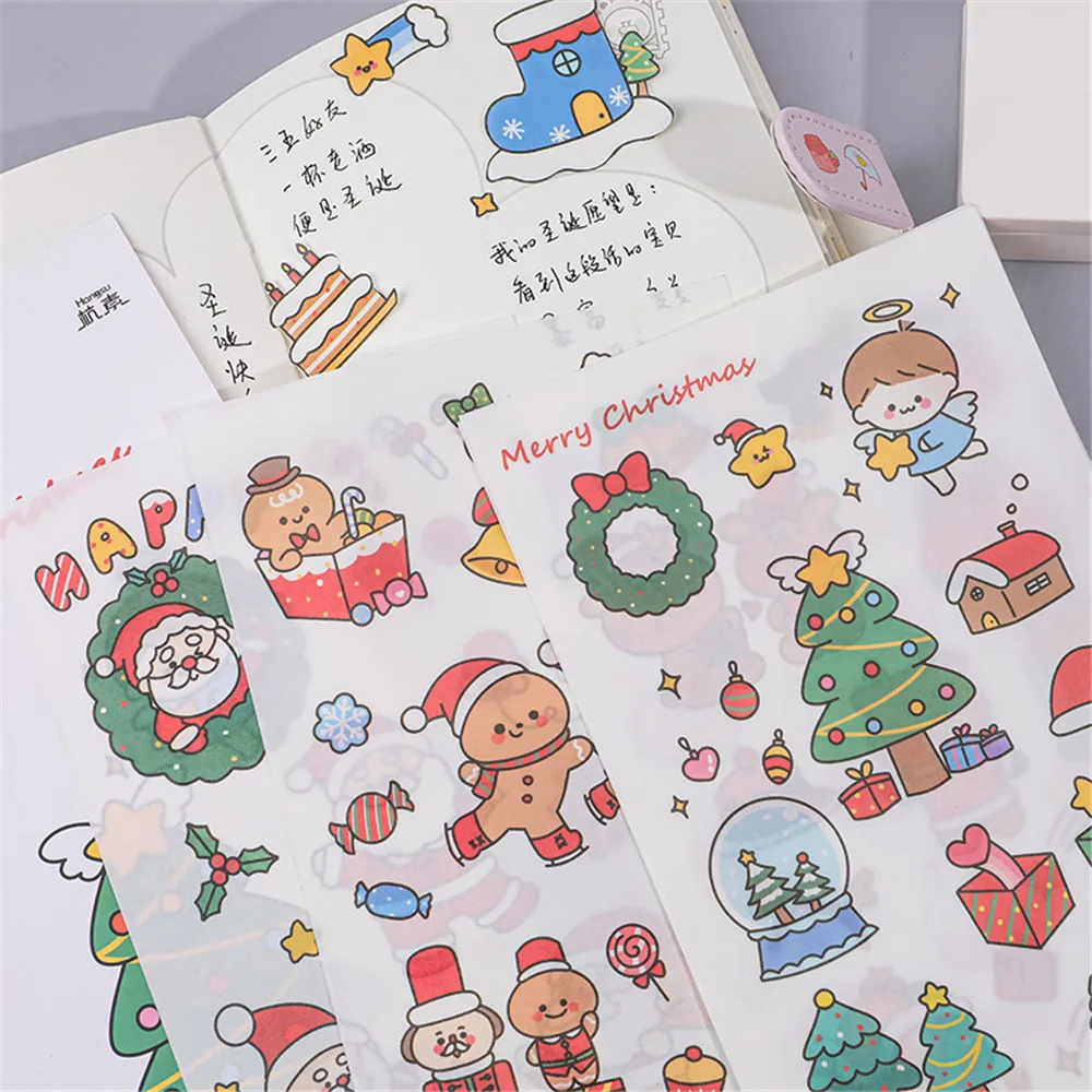 

6 листов милые Мультяшные рождественские наклейки для скрапбукинга DIY Дневник Блокнот наклейки хлопья для детей герметик стикер для канцел...