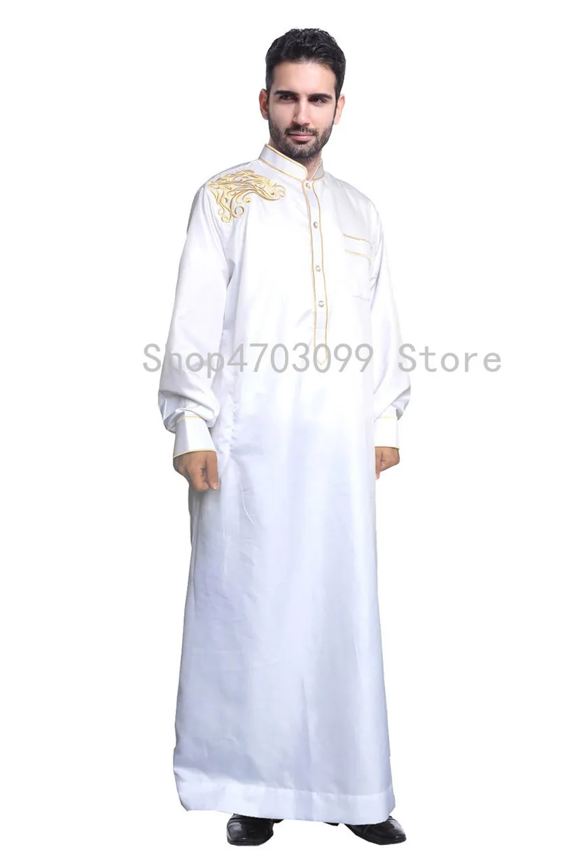 Fashion white Mens thobe arabic man dress islamic men saudi clothing