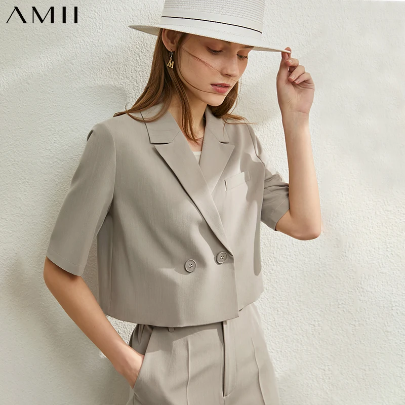 

AMII Minimalism Spring Summer Solid Jacket Causal Lapel Loose Suit Coat High Waist Loose Short Pants 12070229