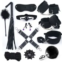 Sex Toys for Woman Bdsm Bondage Set Metal Butt Plug Tail Nylon Sex Handcuffs Adult Games