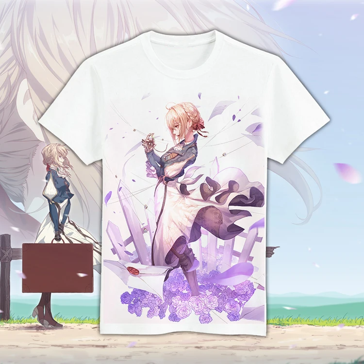 Японская аниме фиолетовая футболка для косплея эвергарда летняя с принтом