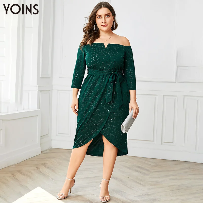 YOINS сексуальное платье с открытыми плечами и асимметрическим подолом для женщин