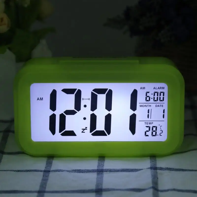 Smart Sensor Nightlight Digital Alarm Clock with Temperature Thermometer Calendar,Silent Desk Table Clock LX8632
