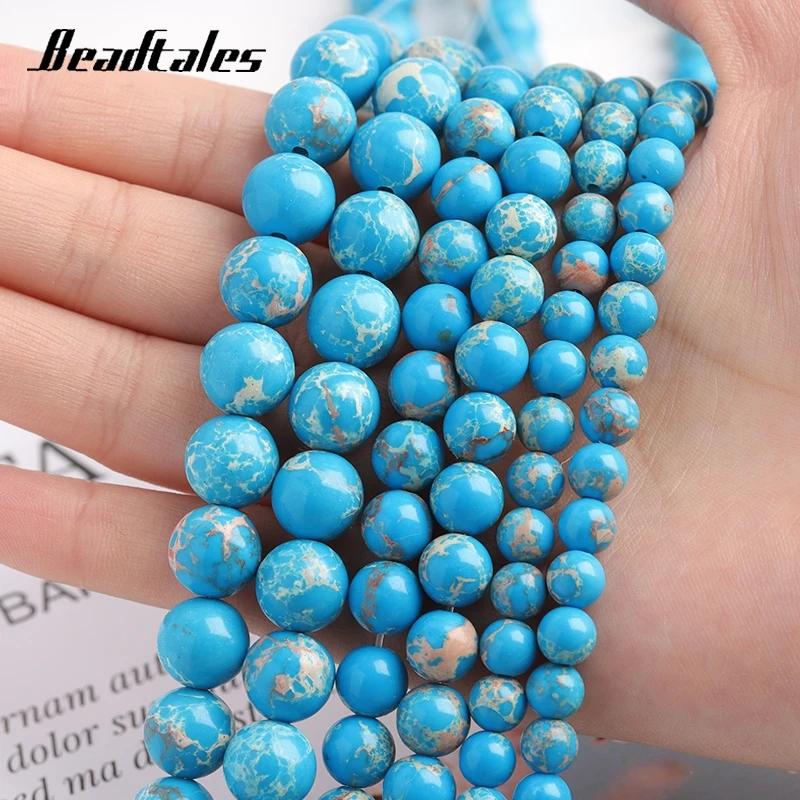 

6/8/10mm Natural Stone Blue Beads Imperial Jasper Round Loose Spacer Beads For Jewelry Making DIY Handmade Bracelets Beadtales