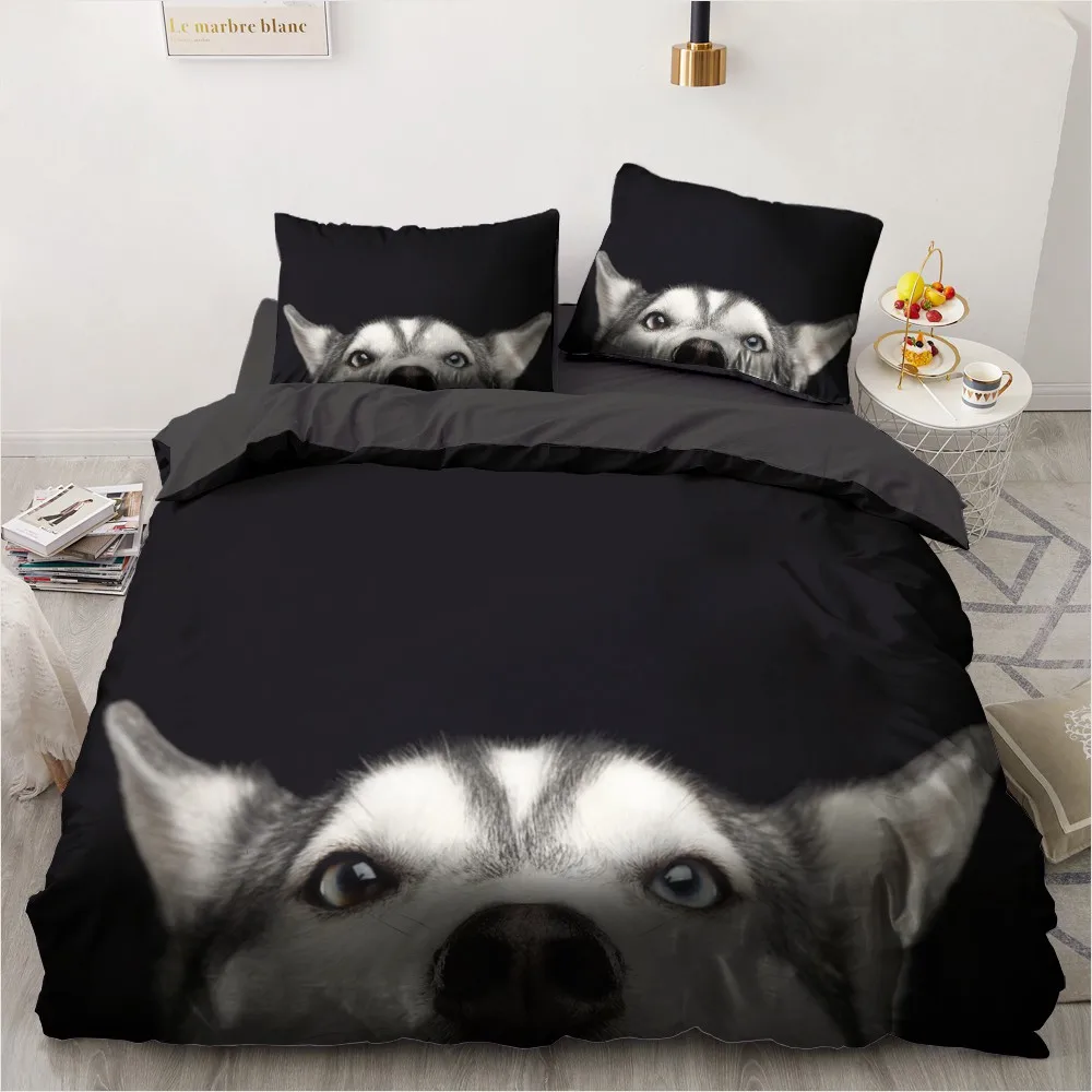 3D Animals Bedding Set Lovely Pet Printed Comforter Black Duvet Cover Kids Home Decor Single Queen King Size Gift Dropshipping