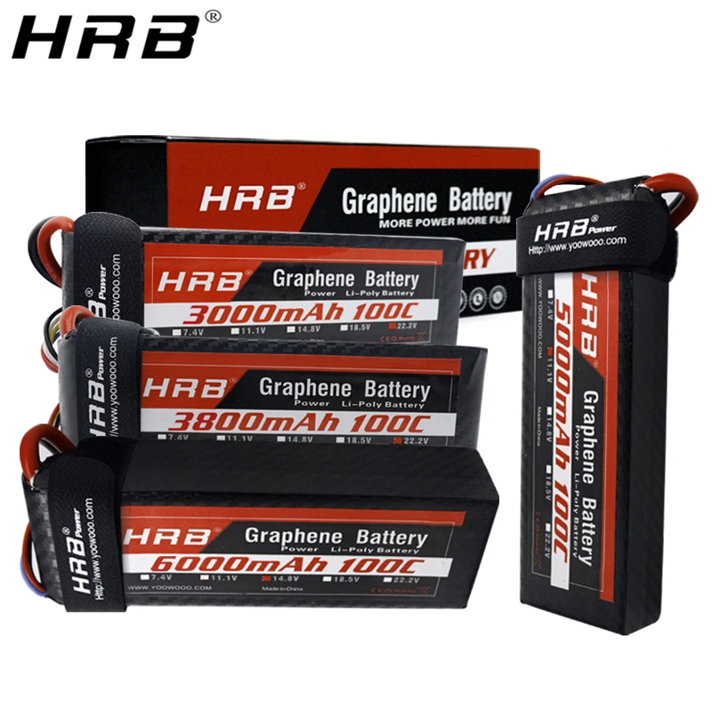 

HRB Graphene 2S 3S 4S 5S 6S Lipo Battery 3000mah 3800mah 5000mah 6000mah 7.4V 11.1V 14.8V 18.5V 22.2V 100C XT90 EC5 RC Toy Parts