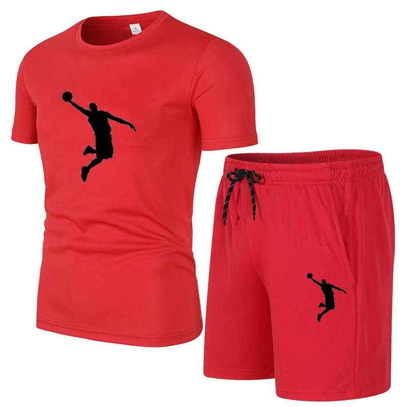 

Summer men's short sleeve Shorts Set mesh o-neck sportswear brand running fitness training clothing trend housu brand 2021