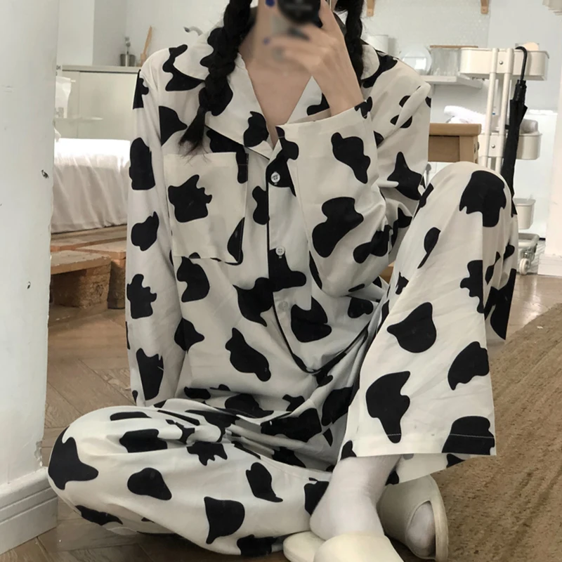 

Women's Pajamas Suit Sweet Cartoon Print Sleepwear for Spring And Autumn Home Clothes Women Sets Multi Design Homewear