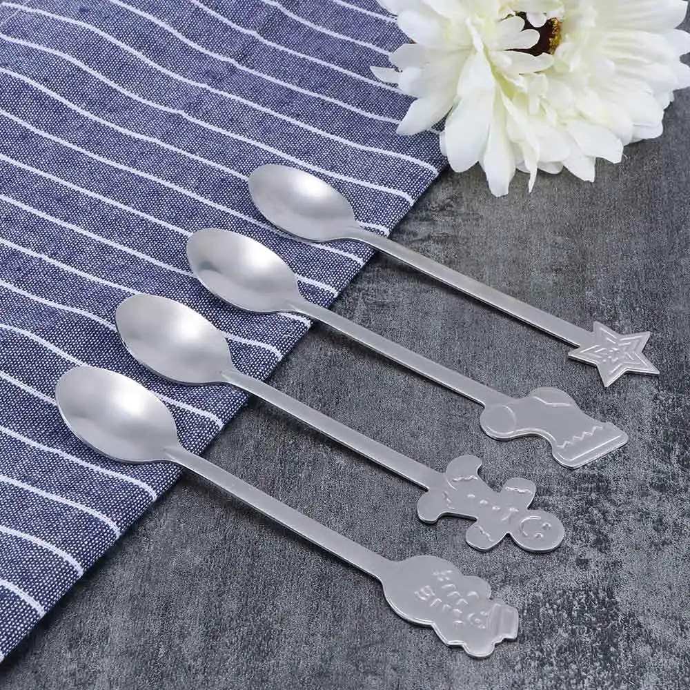 4 шт. Рождественская ложка из нержавеющей стали модная мультяшная для кофе чая