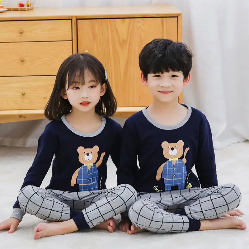 Детские пижамы из 2 предметов с длинными рукавами и рисунком детская одежда для