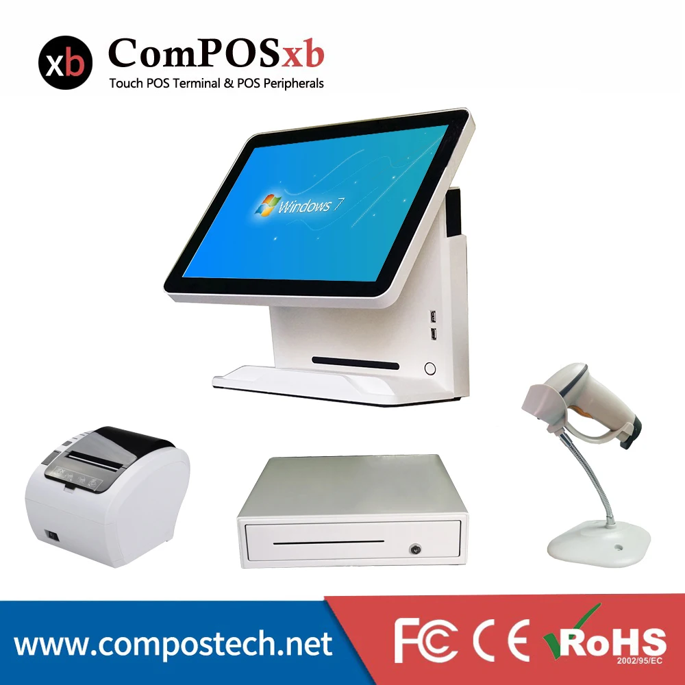 Compolxb 15 дюймов емкостный сенсорный экран весь набор pos терминал Точка продаж денежный ящик