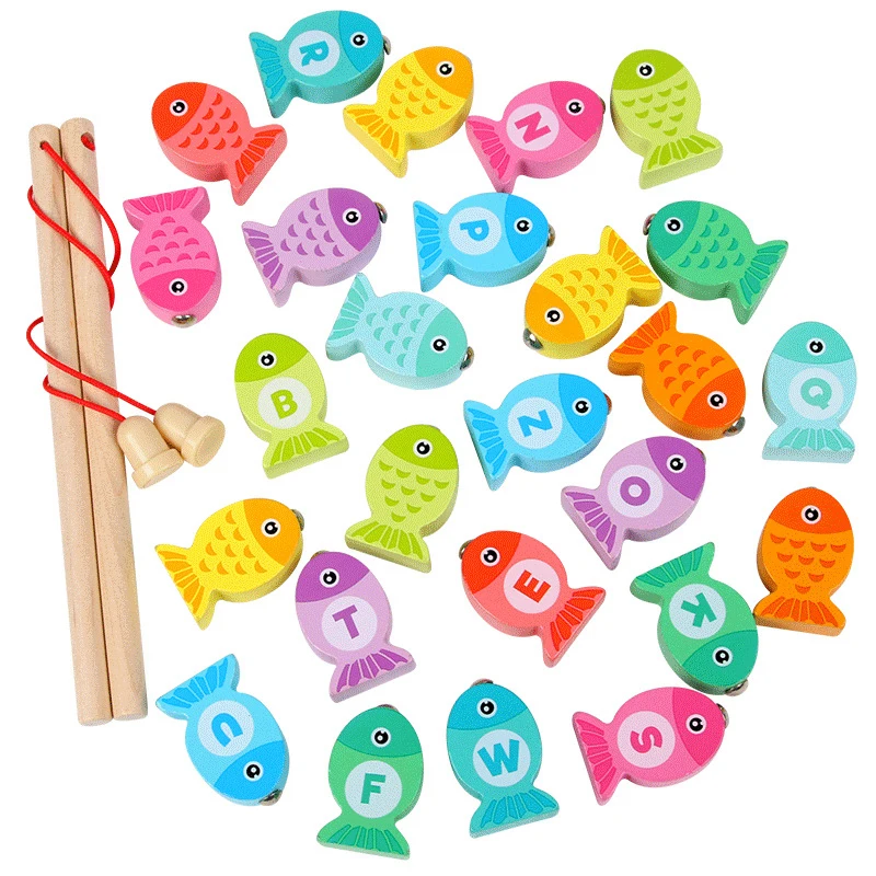 

Baby Wooden Fishing Learning Alphanumeric Toys Preschool Montessori Education Cognition Color Letter Digital Fishing Games Toys