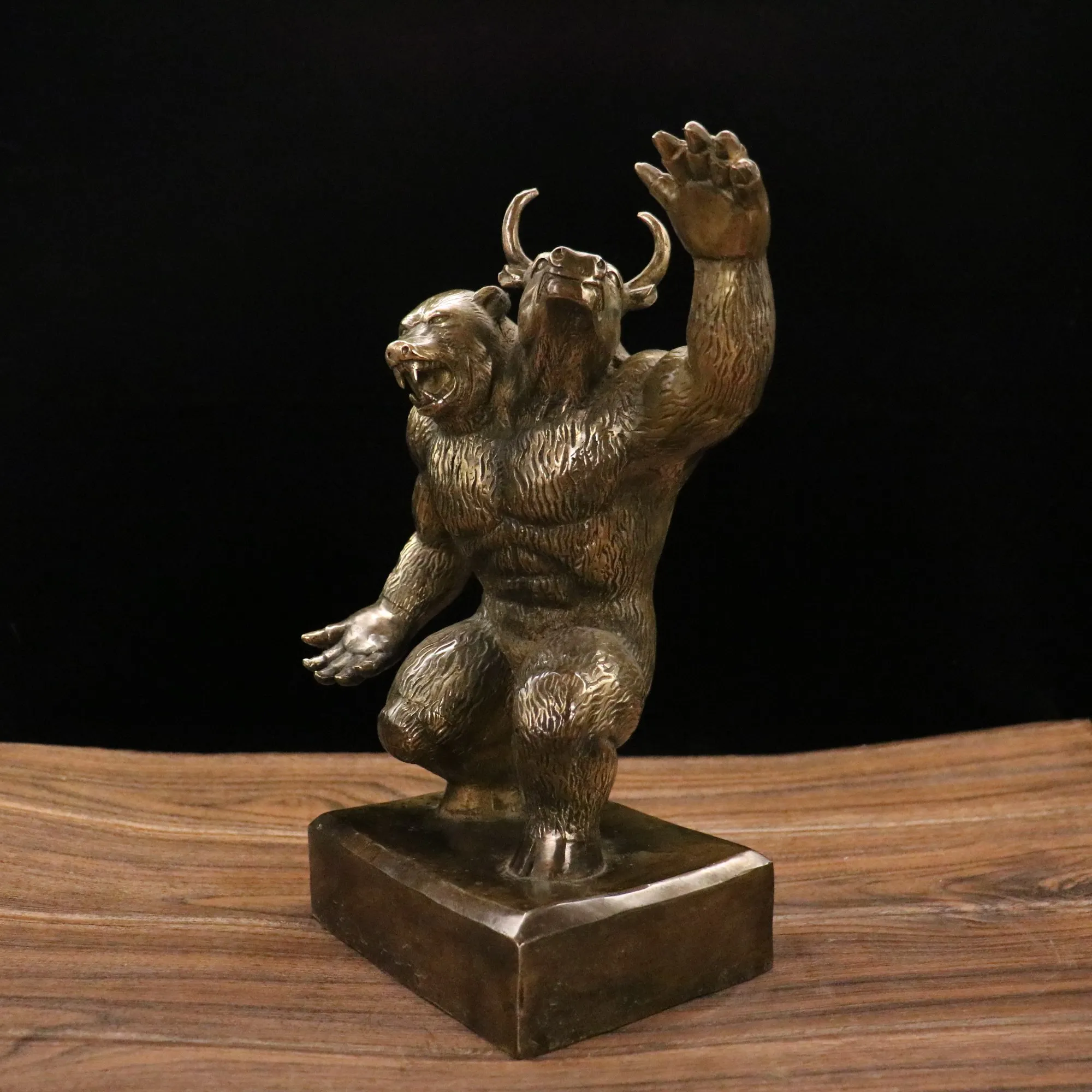 12-дюймовая коллекция тибетского храма старый бронзовый медведь статуя быка