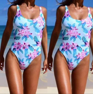 

Women Flower Printed Bikinis Set Adults Summer Drawstring Swimwear Straps Backless Lace-up Slim Swimming Bodaysuit Beach Style