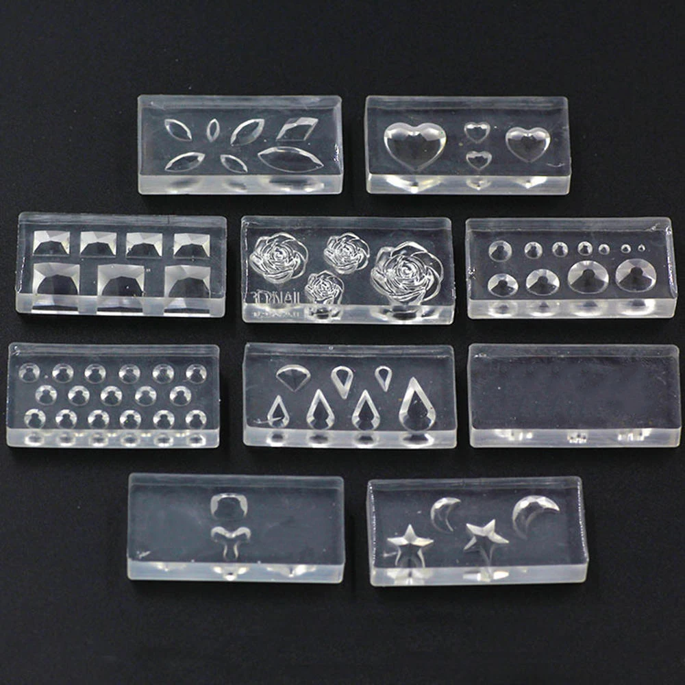 10 Pcs/set Mixed Shapes DIY Nail Art Template 3D UV Gel Acrylic Powder Silicone Mould Set Beauty Manicure Decoration Tools | Красота и