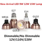 Сверхъяркий светодиодный светильник с регулируемой яркостью GU10GU5.3E27MR16 COB 9W 12W 15W 85-265V 12V прожектор теплый белыйхолодный белый светодиодный светильник