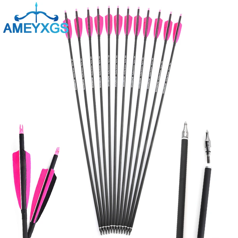 

6/12/24pcs 30" Archery Carbon Arrow Spine 500 OD 7.8mm Turkey Feathers for Outdoor Sports Hunting Training Shooting Accessories