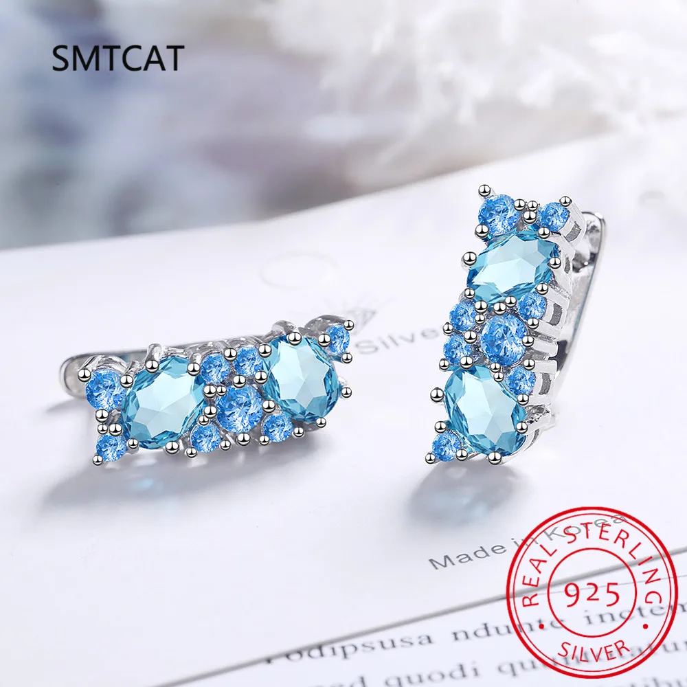 Classic Silver 925 Jewelry Earrings For Charm Lady With Blue Color Topaz Gemstones Women Party Valentines Gifts |