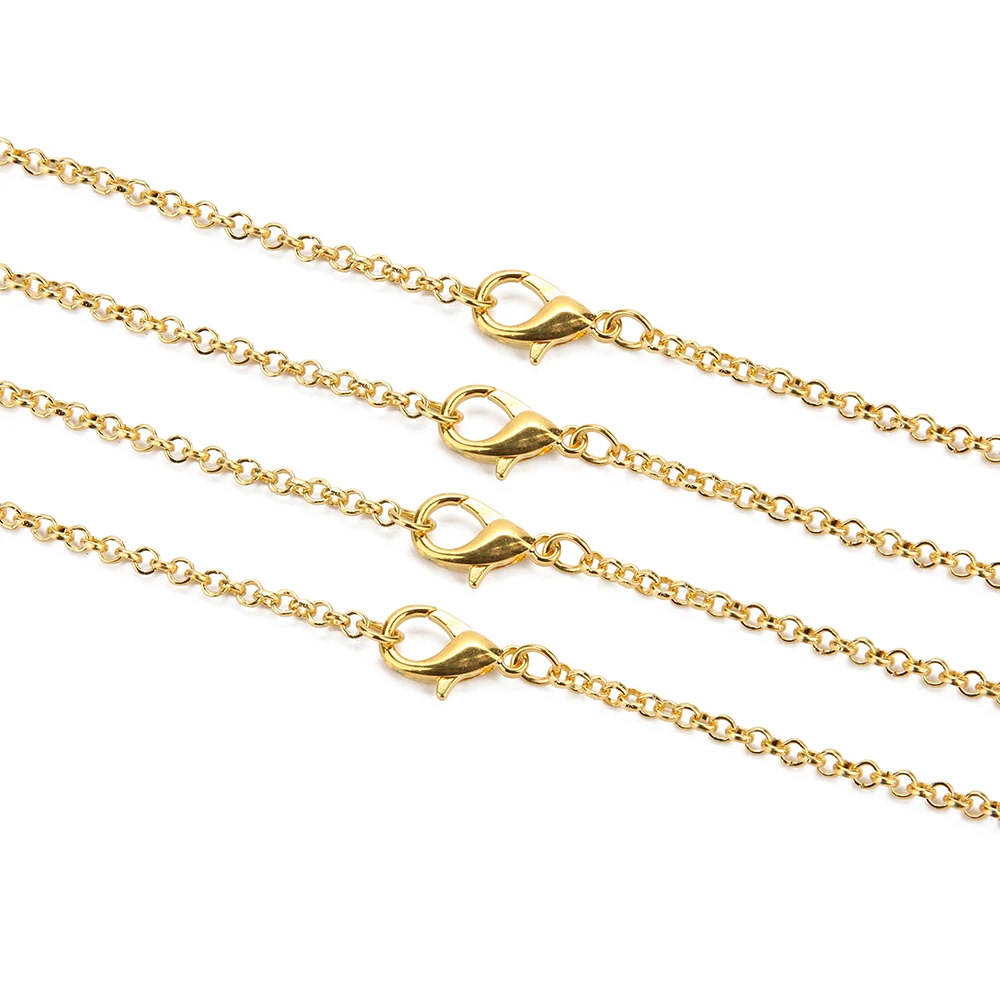 gold 10 шт./лот, золотая, серебряная, античная, бронзовая, 3 мм, круглая цепочка, ожерелье с застежкой-лобстером, 60 см, подходит для самостоятельного изготовления ювелирных изделий - Окраска металла: gold