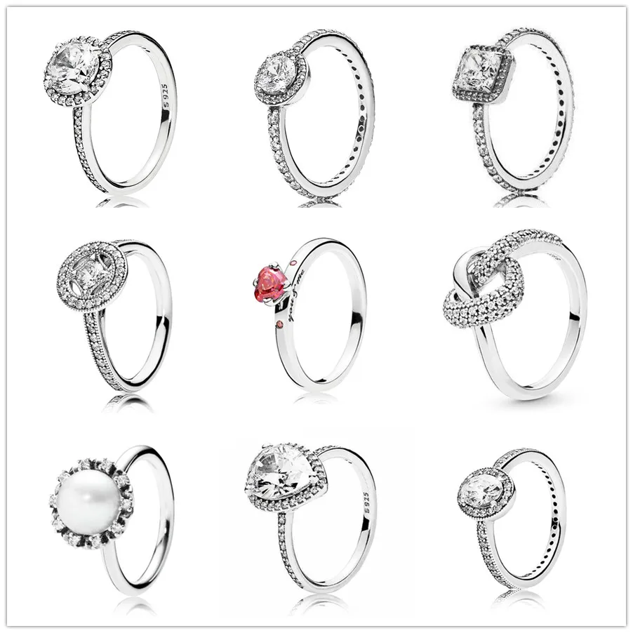 

925 Sterling Silver Knotted Heart Symbol Of Love Crystal Ring For Women Wedding Party Pandora Jewelry