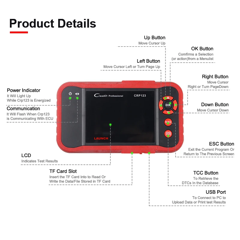 LAUNCH CRP123 диагностический инструмент OBDII подушка безопасности Трансмиссия ABS