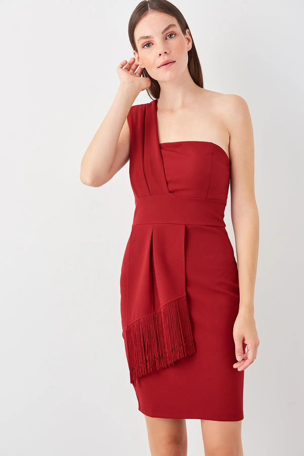 Trendyol Burgundy Tassel Detail Dress TPRSS19EL0331 | Женская одежда