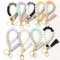 silicone keychain tassel wood beads bracelet keyring for women wholesale hot sale multicolor keychain for keys accessories new