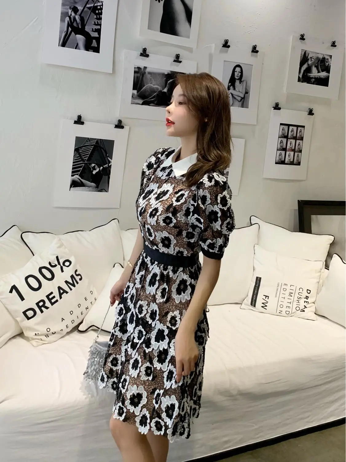 New Fashion 2019 Designer Runway self portrait Dress Women's Puff Sleeve Flowers Embroidery Retro Patchwork Lace | Женская одежда