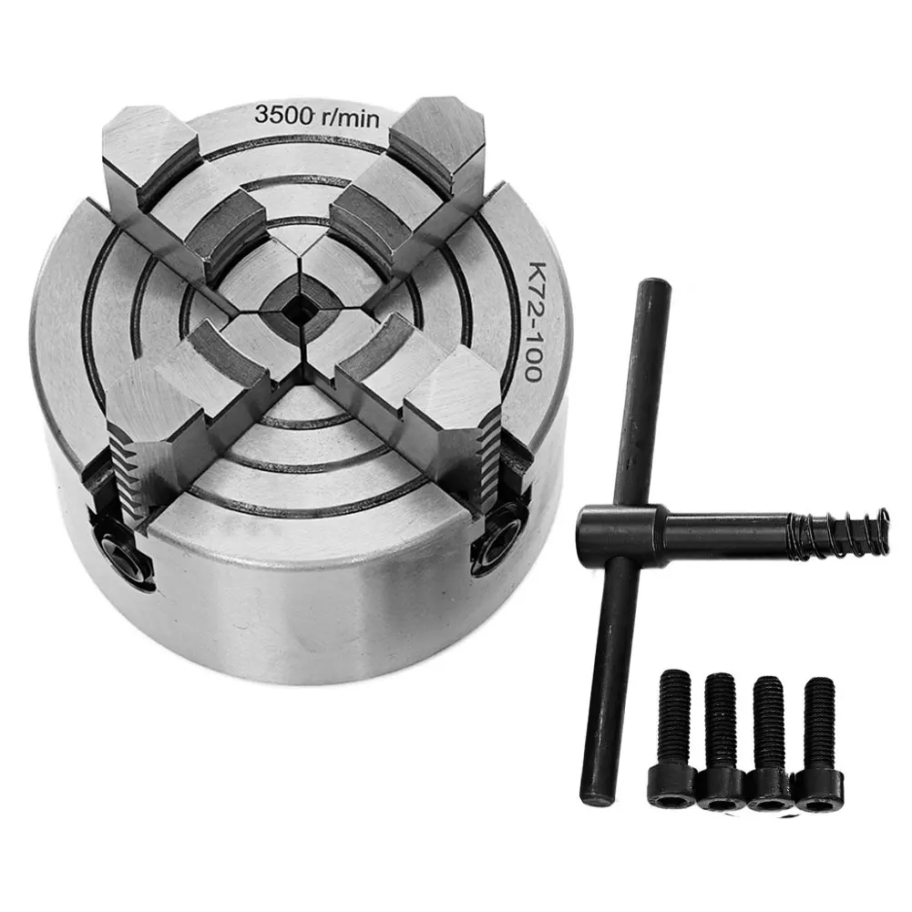 

K72- 80/K72- 100 4 Jaw Lathe Chuck 80mm/100mm Independent 1pcs Safety Chuck Key 3pcs Mounting Bolt Milling Machine Tools Part