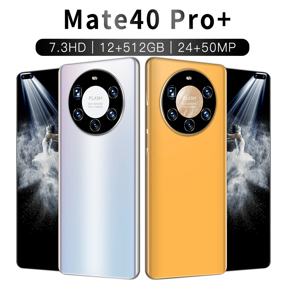 

New Mate40 Pro 8 Core 12GB 512GB 24MP 50MP Global Version Smartphone 6000mAh Snapdragon 888 Face Unlocked 7.3 Inch Mobile Phone