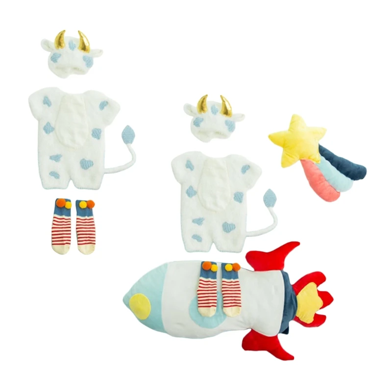 Conjunto de gorro de algod&oacute;n para beb&eacute;, mono y medias, accesorios de fotograf&iacute;a infantil para reci&eacute;n nacido, novedad de 2021, 3/5 uds.-5