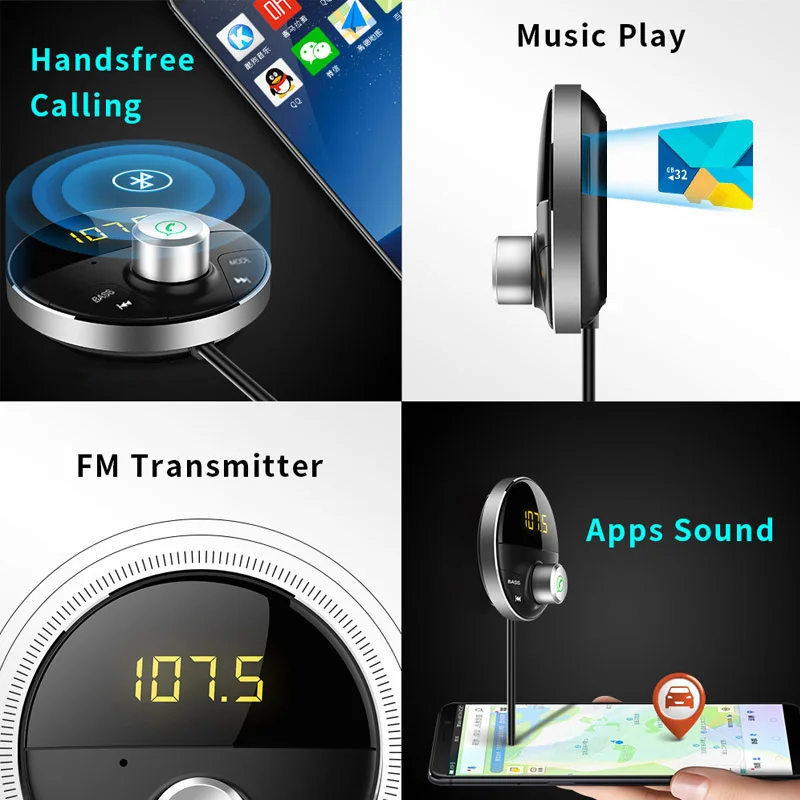 Fm передатчик JaJaBor FM модулятор Bluetooth 5 0 автомобильный комплект громкой связи AUX 3 мм