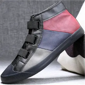 Модные мужские кроссовки, повседневная кожаная обувь, новая мужская обувь с высоким берцем, все черные туфли A22-09