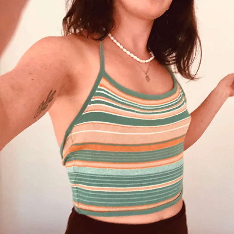 Женский летний наряд в полоску облегающий укороченный топ на шнуровке с