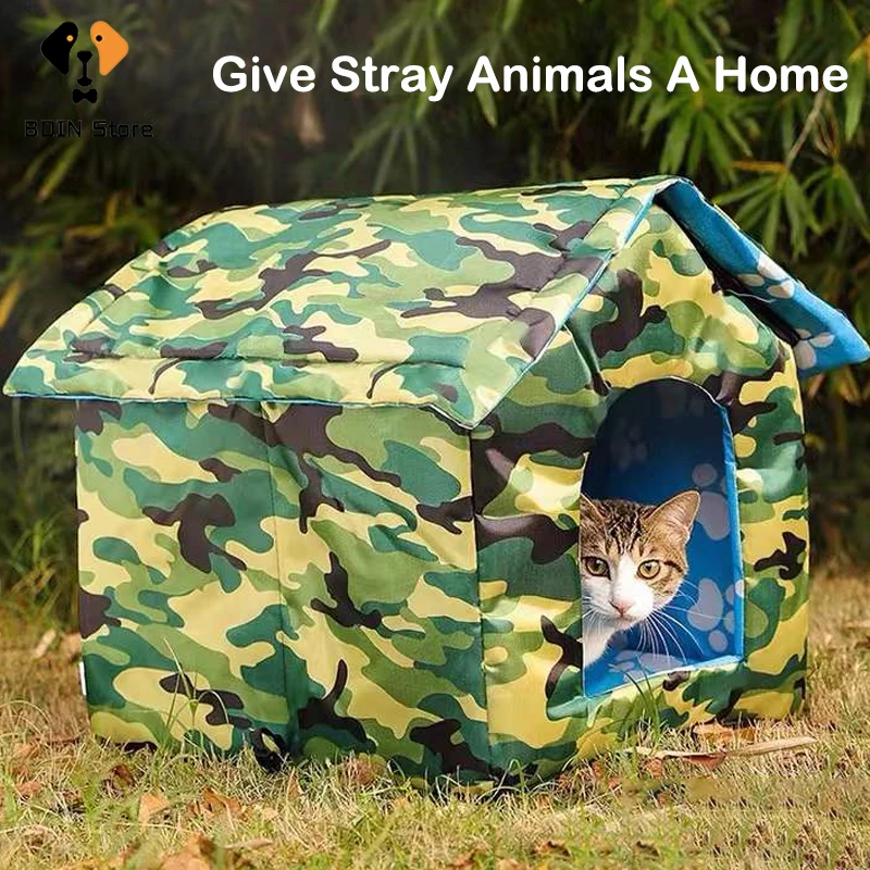 

Outdoor Pet Dog House Waterproof Rainproof Camouflage Cat Bed Removable Pet Kennel Dog Tent Shelter Stray Cat Warm House