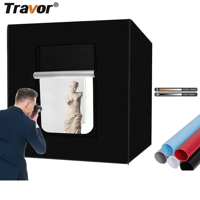

Travor Photo Light Box 80cm Portable Softbox Bi color LED Lightbox With 5 Colors Background For Studio Photography Lighting Box