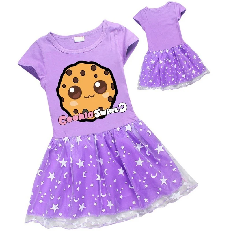 Vestido de princesa para ni&ntilde;as, camiseta plisada con dibujo animado de remolino de galletas, para fiesta de cumplea&ntilde;os y verano-2