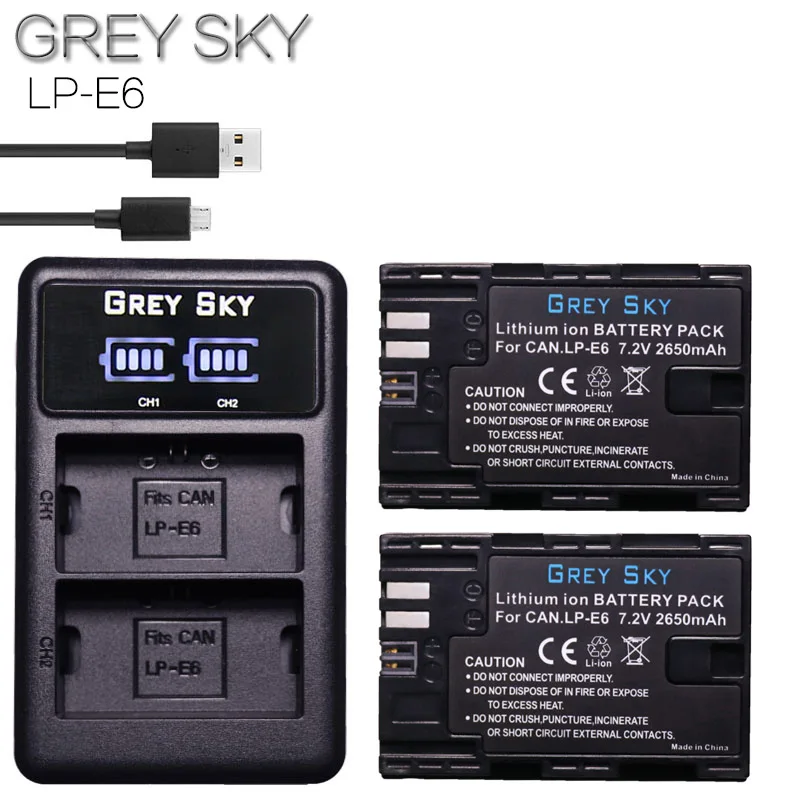 2шт 2650mAh LP E6 Батарея цифровой камеры для Canon EOS 5D Mark II 2 III 3 6D 7D 60D 60Da 70D 80D DSLR 5DS lp e6 L50 +