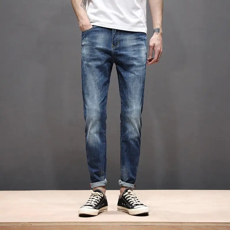 

New Arrivals Men's Straight Jeans Distressed Denim Pants Winter Ripped Denim Trousers