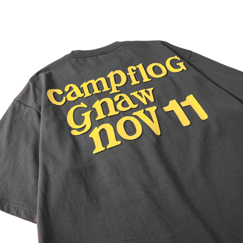 

Kanye West Smiley Letter Men's Street O-neck Summer Oversized Short Sleeve T-Shirt Pure Cotton T-Shirt Hip Hop Loose T-Shirt