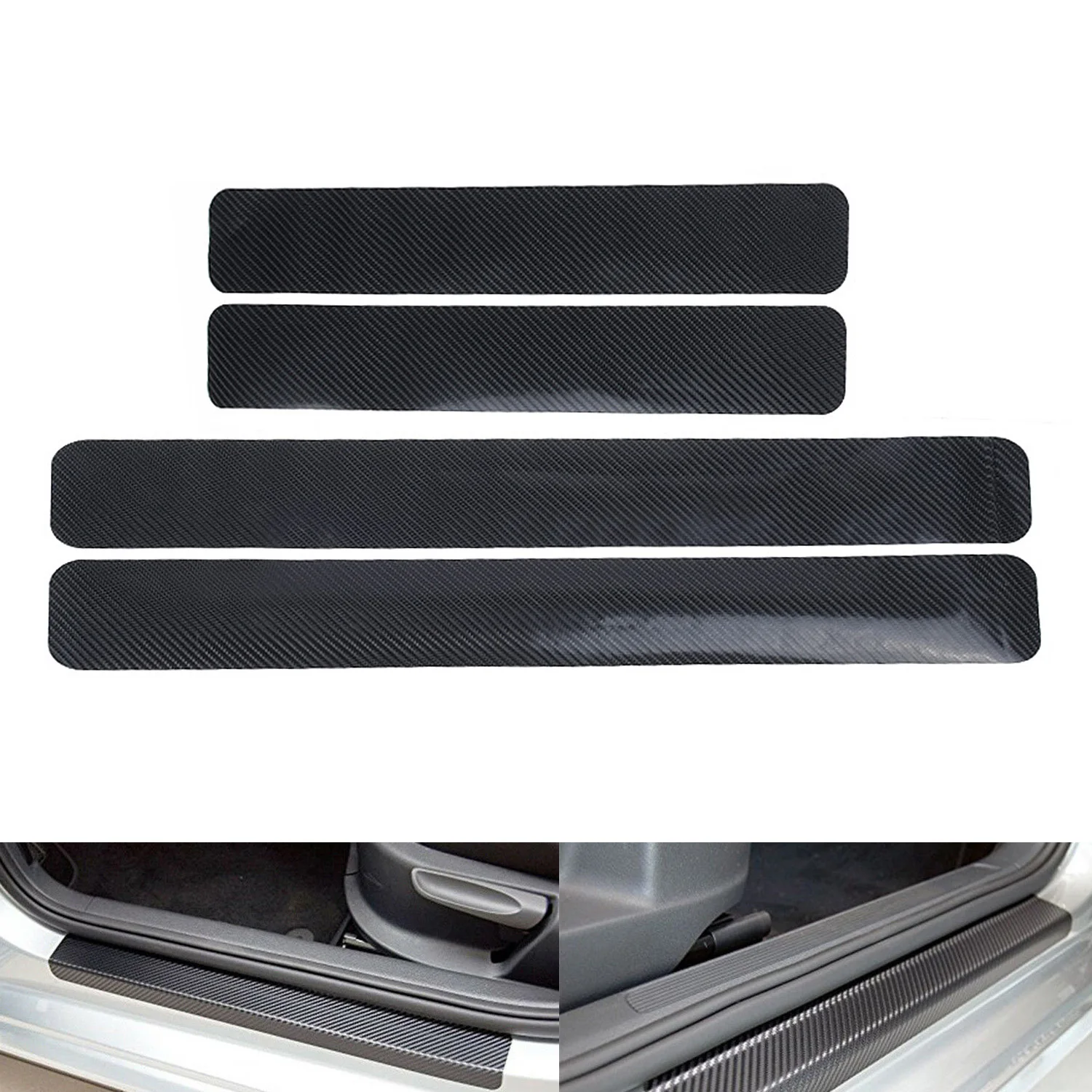 Отделочные наклейки на пороги защита от царапин углеродное волокно черная