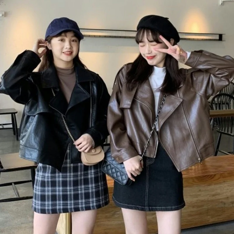 Черная кожаная куртка Женская весенне-осенняя блузка свободного покроя нового