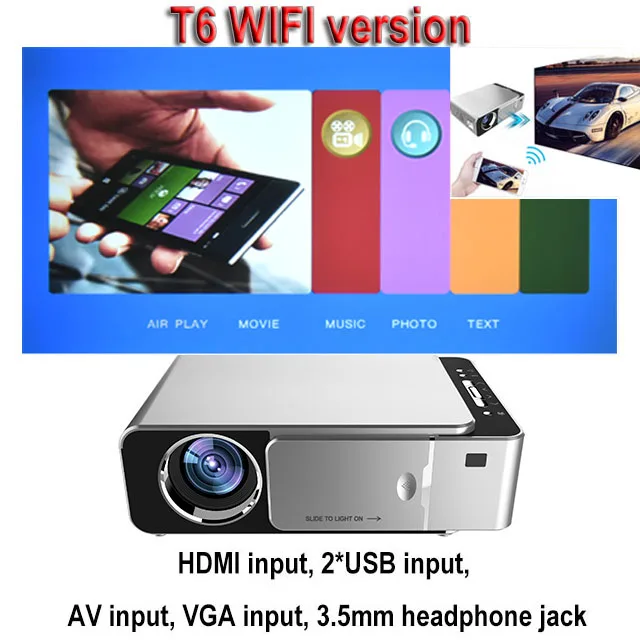 T6 WIFI silver UNIC T6 1280x720 светодиодный проектор 3500 люмен Keystone USB HDMI VGA AV проектор домашний кинотеатр Proyector - Цвет: T6 WIFI silver