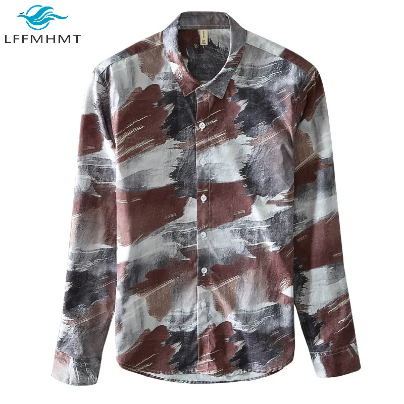 

Men Spring Autumn New Fashion Japan Style Harajuku Long Sleeve Shirts Male Camouflage Print Streetwear Slim Fit Wild Casual Tops