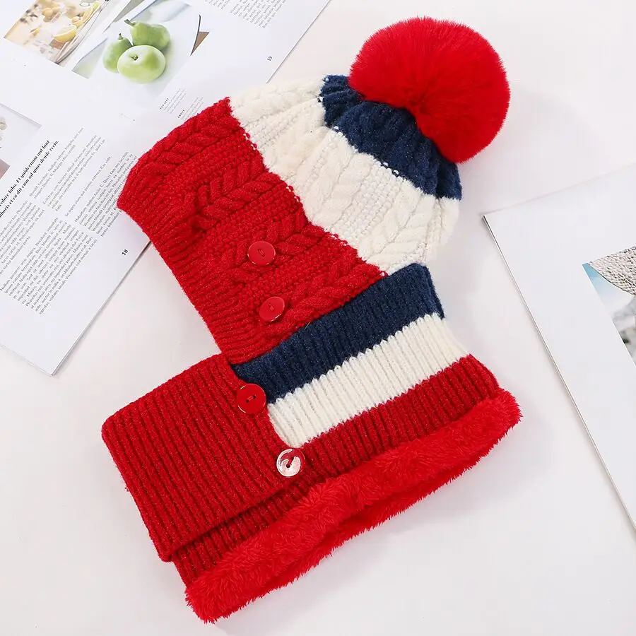 Skullies Beanies, шапка, зимние шапки, женская вязаная шапка, теплая меховая шапка с помпоном для женщин, высокое качество, маска для девочек, Лыжные шапки - Цвет: red