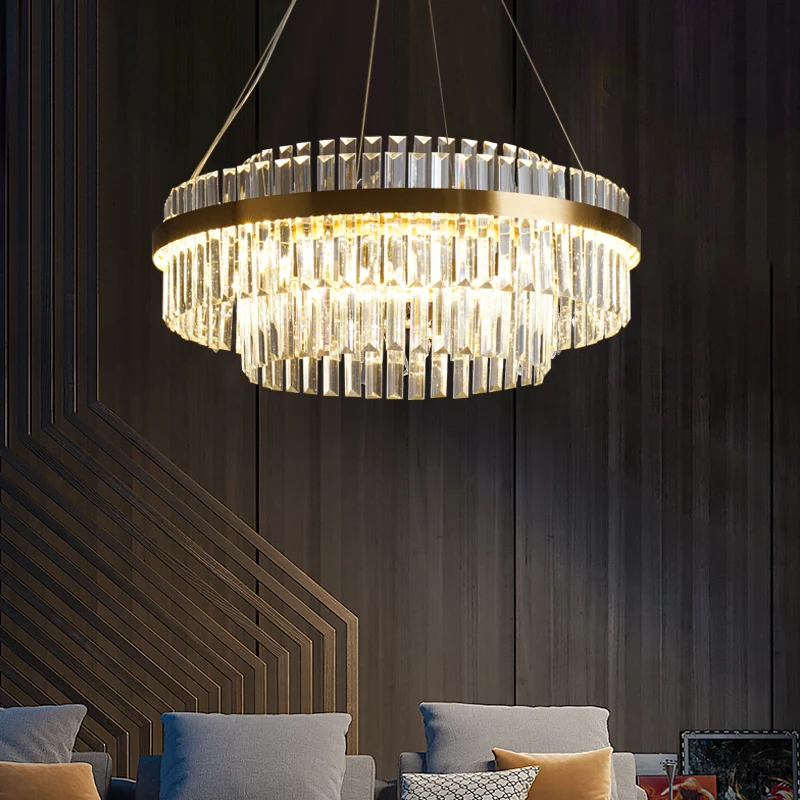 

Postmodern crystal light luxury living room dining room creative European style luxury atmosphere all-bronze chandelier