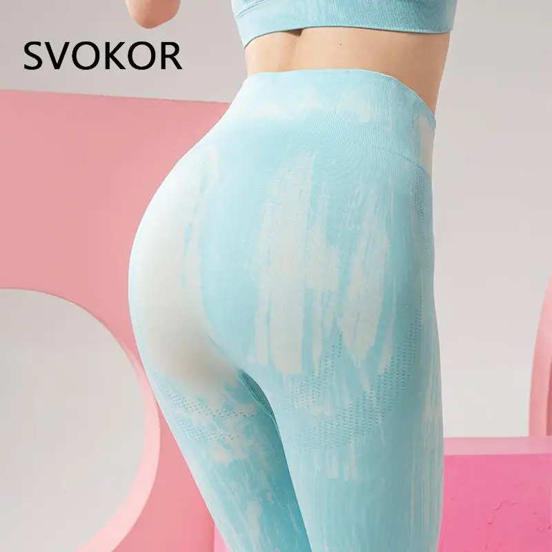 

SVOKOR Tie Dye Seamless Leggings Push Up Women Fitness Sport Stretchy Pants Womens Legging Gym Leggins High Waist Running