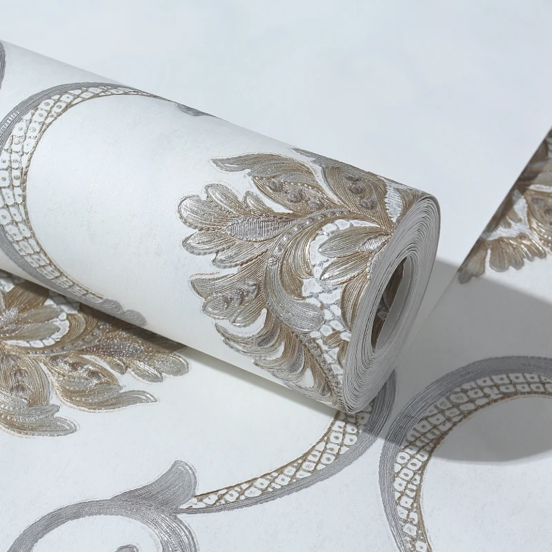 

Cream Damask Wallpaper Roll Embossed texture Wall Paper For Living room TV background Decoration