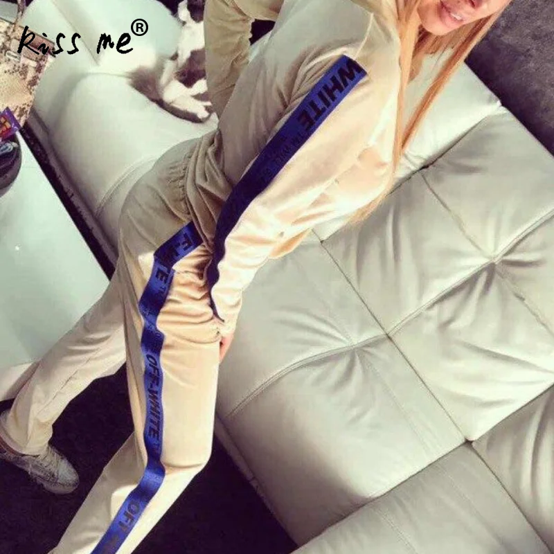 apricot Solid Female Sportswear Set Running Set Casual Hooded Sweaters Trousers Leggings Gym Fitness Training Sport Suit Exercise - Цвет: apricot