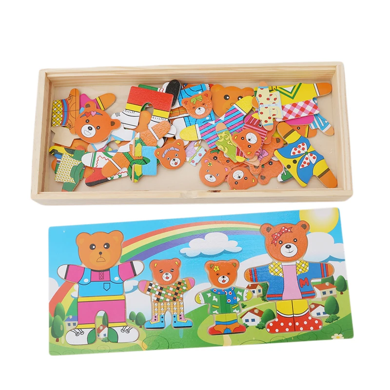 four bears Детские деревянные игрушки, Набор пазлов, развивающие игрушки для малышей, медвежонок, сменная одежда, пазлы, горячая распродажа - Цвет: four bears